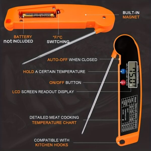 1pc WEBBQ Digital Meat Thermometer, Fast-Reading ABS Food Temperature Gauge with Hold Function, Single-Use, for Grilling BBQ, Kitchen Cooking, Adult - AAA Battery Operated (Batteries Not Included) - Image 5