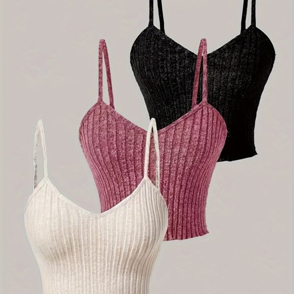 3pcs Ribbed Spaghetti Strap Tank Top, Casual Sleeveless Tank Top For Summer, Women's Clothing - Image 13