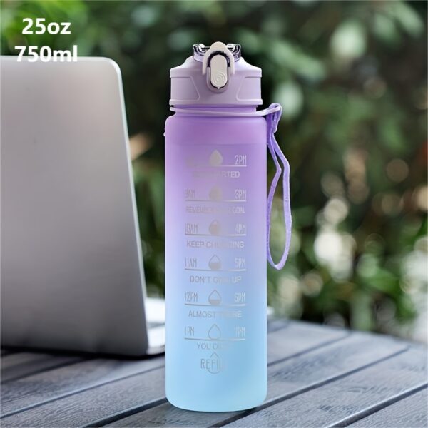 Gradient Color Motivational Water Bottle - Time Marker, Leakproof, BPA-Free Plastic, Cute Stickers Included, Perfect for Camping, Dining, Drafting - Stay Hydrated and Focused! - Image 6