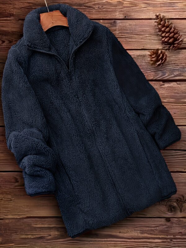 Zip Up Solid Teddy Coat, Casual Long Sleeve Winter Outerwear, Women's Clothing - Image 7