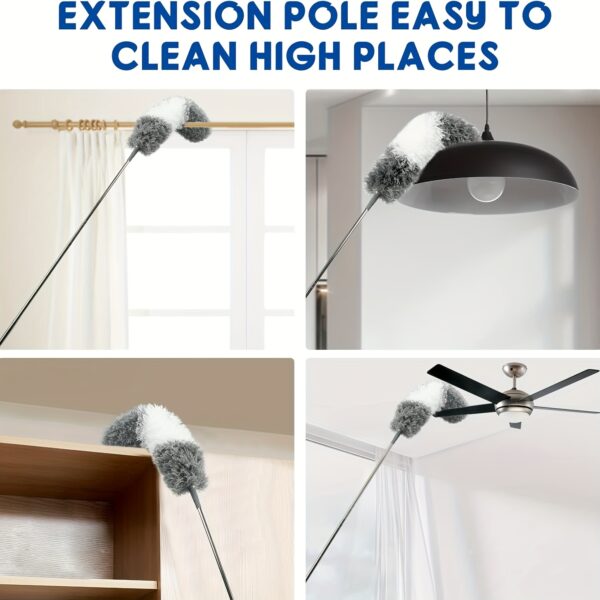 Extendable Microfiber Duster - 63.5-142.24cm Stainless Steel Handle, Reusable & Washable for Ceiling Fans, High Ceilings, Blinds, Furniture & Car Cleaning - Image 6