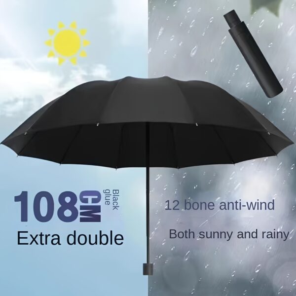 Extra Large 12 Ribs Windproof Waterproof Folding Umbrella For Business Men's & Women's Travel, Reinforcement Umbrella For Both Rainy And Sunny Day For Students - Image 7
