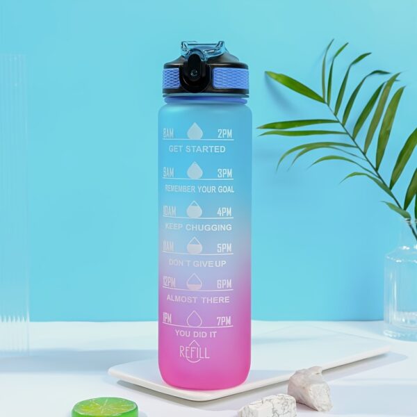 1000ml Gradient Sports Water Bottle with Straw - Leak-proof, Marked Scale, & Frosted Grip for Fitness Enthusiasts - Image 19