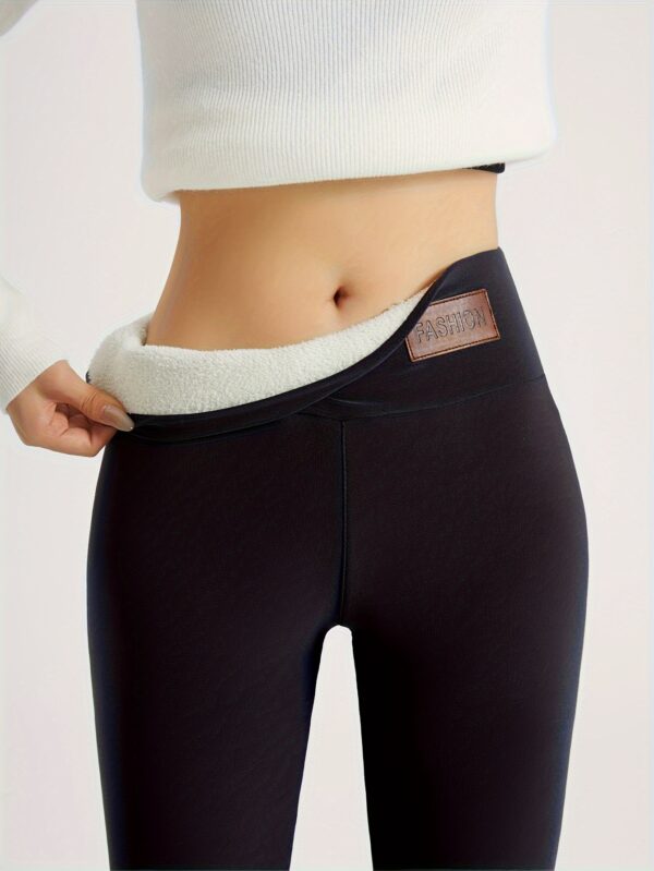 Women's Plush-Lined High Waist Leggings, Elastic And Comfortable, Casual Style Warm Pants For Winter, For Thermal Wear - Image 2