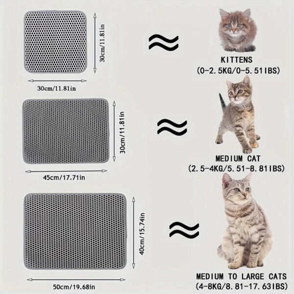 1pc Gray Double-layer Cat Litter Mat Filter Prevents Cat Litter from Being Carried Out and Splashed, Washable and Controllable Cat Litter Tray Mat - Image 3
