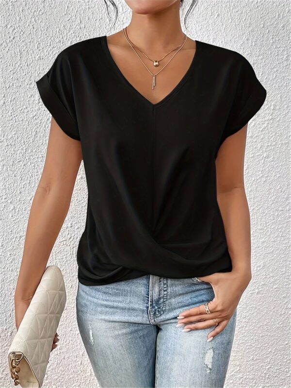 Women'S Sweetheart Neckline Short Sleeve T-Shirt - Solid Color, Regular Length, Summer Casual Top with Cross-Back Straps, Sweetheart Necklace - Image 3