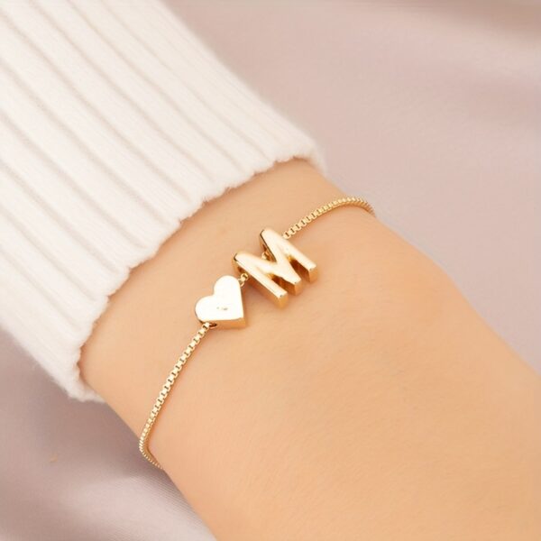 1pc Mini Love Heart Letter Beads Thin Chain Bracelet Simple Minimalist Hand Chain Jewelry - Image 2