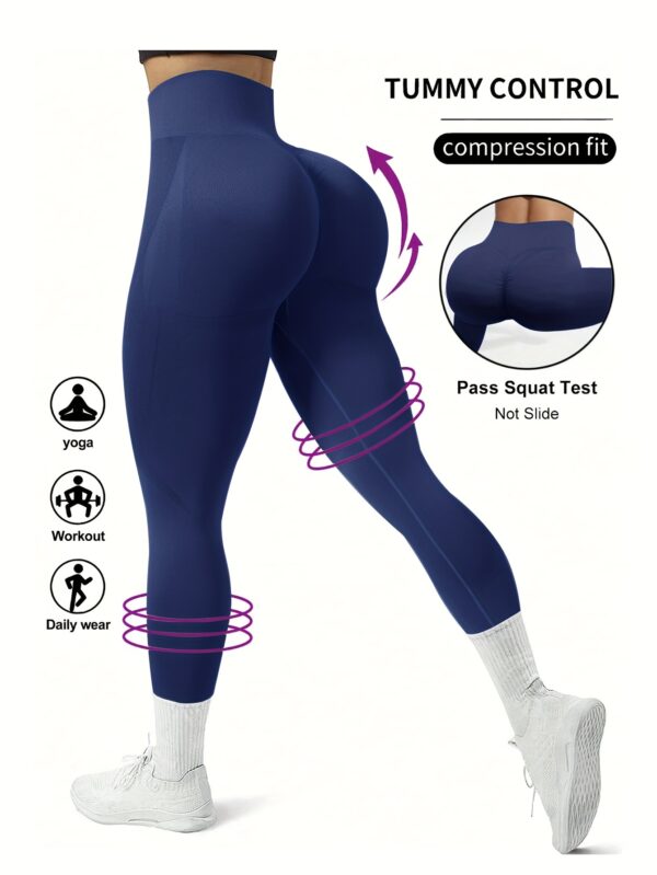 High Waist Solid Color Seamless Yoga Leggings, Women's Activewear, Wide Waistband Fitness Running Workout Sports Pants - Image 8