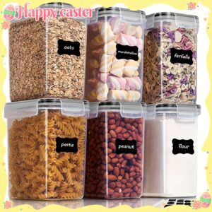 2/6pcs Airtight Food Storage Containers 1.5qt / 1.6L- Plastic BPA Free Kitchen Pantry Storage Containers for Sugar, Flour and Baking Supplies - Dishwasher Safe - Include Labels, Black