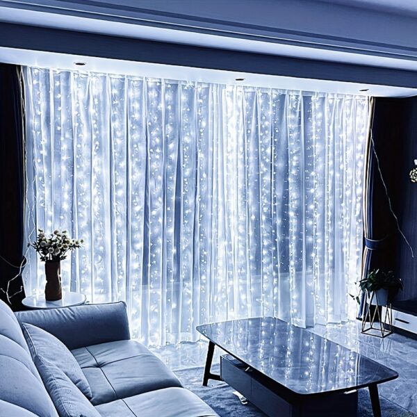 USB-Powered Fairy Curtain Lights with Remote - 8 Modes, Warm White LED String Lights for Bedroom, Indoor Decor, Weddings & Parties - Image 2