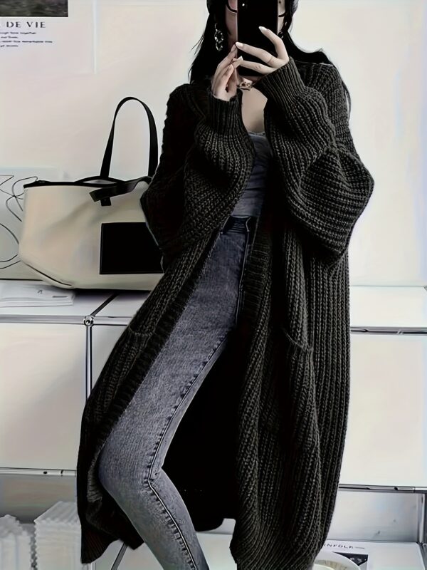 Solid Open Front Cardigan, Casual Long Sleeve Drop Shoulder Long Length Outwear, Women's Clothing - Image 5