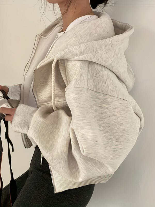 Cozy Solid Zip-Up Drawstring Hoodie Sweatshirt - Soft Long Sleeve Casual Wear with Spacious Pocket, Relaxed Fit, and Versatile Style for Women's Everyday Clothing
