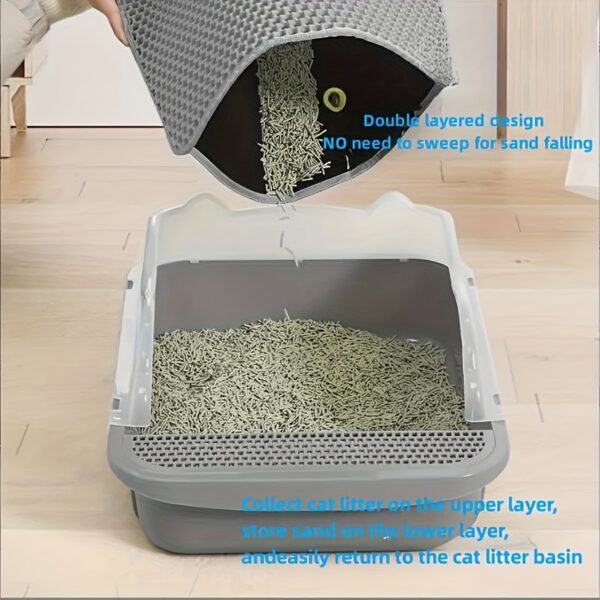 1pc Gray Double-layer Cat Litter Mat Filter Prevents Cat Litter from Being Carried Out and Splashed, Washable and Controllable Cat Litter Tray Mat - Image 9