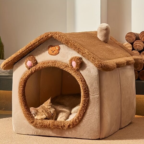 1pc Pet Bed House For Cats, Removable And Washable Cat House, Winter Warm Cat Bed Soft And Comfortable Puppy Cave Nest Christmas Gift - Image 5