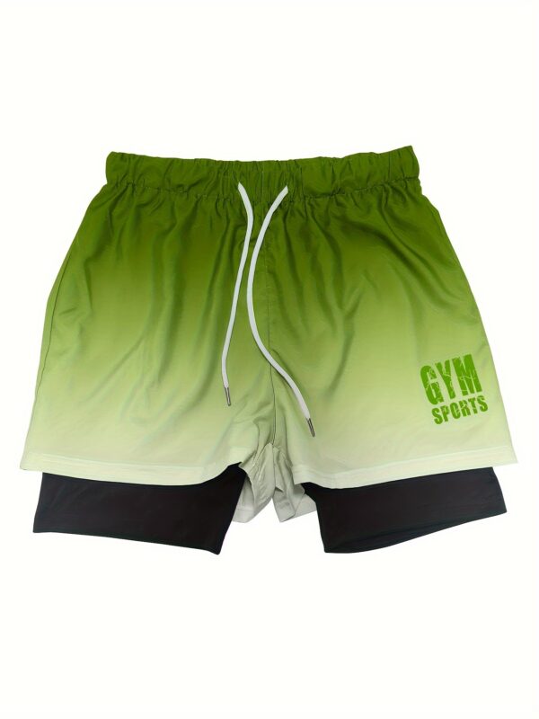 Men's Gradient Athletic Shorts - Summer Gym & Sports Gear, Breathable Polyester-Spandex Blend, Adjustable Drawstring, Dual-Color Design with "Gym Sports" Print - Image 3
