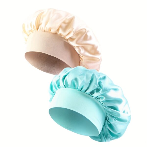 2pcs/set Solid Color Satin Bonnet Classic Elastic Sleeping Night Cap Soft Bath Shower Cap Imitation Silk Elastic Hair Bonnets For Women - Image 17