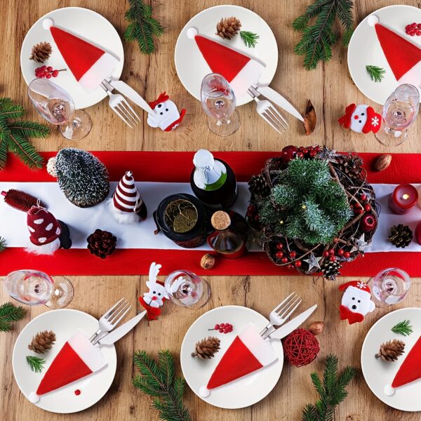 10pcs, Christmas Knife And Fork Small Hat, 6*12cm Red Mini Christmas Hat, Wine Bottle Knife And Fork Table Decoration, Suitable For Winter Christmas And All Seasons, Furry Christmas Accessories, Kitchen Accessories, Kitchen Dining Decoration - Image 7