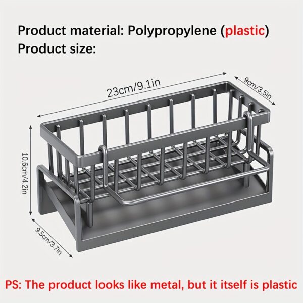 1pc Multifunctional Plastic Dish Cloth and Sponge Holder Rack - Space-Saving Storage with Drip Tray, Rust-Resistant Drainage Stand, and Soap Dispenser Holder - Black Kitchen Sink Caddy Organizer for Home and Kitchen - Image 4