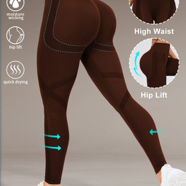 High Waist Butt Lifting Yoga Pants for Women - Moisture-Wicking, High Elasticity Workout Leggings with Wide Waistband, 90% Polyamide & 10% Elastane, Ideal for Running, Gym, and Fall/Winter Activewear, Yoga Wear | Sporty Leggings | Snug Fit, Butt Lifting L - Image 25