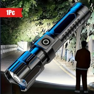1pc Super Bright Flashlight, USB Rechargeable Telescopic Zoom Wide Beam Handheld Emergency Illumination Flashlight For Outdoor, Exploration, Work Lighting