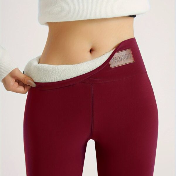Women's Plush-Lined High Waist Leggings, Elastic And Comfortable, Casual Style Warm Pants For Winter, For Thermal Wear - Image 14