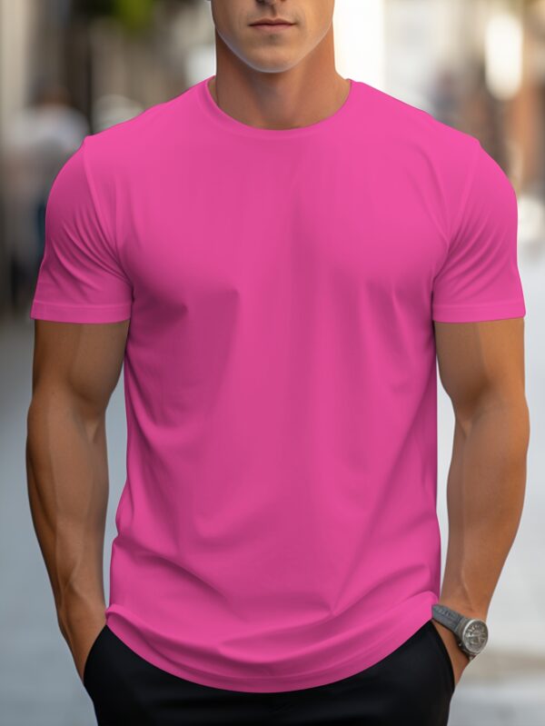 Solid Color Men's Round Neck Short Sleeve Tee Fashion Regular Fit T-Shirt Top For Spring Summer Holiday - Image 3