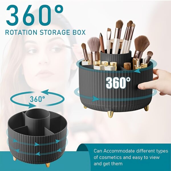 1pc Makeup Brush Storage Box, 360° Rotating Makeup Brush Organizer, 5-Compartment Large Capacity Brush Rack, Desktop Multifunctional Lipstick, Pen, Stationery Organizer For Storage And Organization - Image 7
