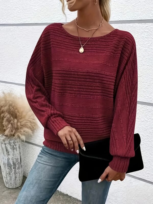 Solid Crew Neck Pullover Sweater, Casual Batwing Sleeve Loose Sweater, Women's Clothing - Image 5