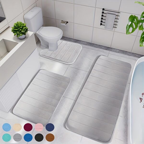 3pcs Memory Foam Strip Bath Mats, Fast Absorbent Washable Bath Mat, Non-slip Thickened Bath Rug, Machine Washable Carpet, Soft And Comfortable, Shower Room Carpet, kitchen Area Rugs, Laundry, bedrooom, shower, indoor mat, Bathroom Accessories