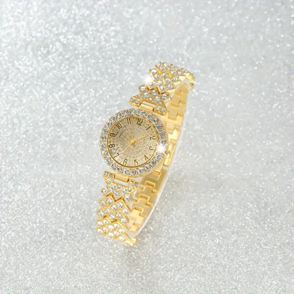 2pcs Elegant Rhinestone Watch Stainless Steel Fashion Minimalist Luxury Full Rhinestone Bracelet Quartz Watch Gifts for Eid - Image 5