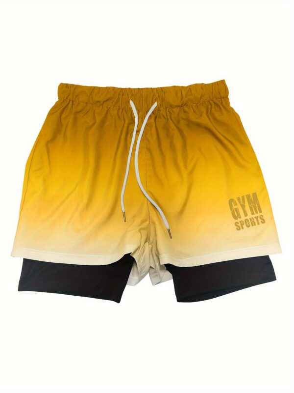 Men's Gradient Athletic Shorts - Summer Gym & Sports Gear, Breathable Polyester-Spandex Blend, Adjustable Drawstring, Dual-Color Design with "Gym Sports" Print - Image 2