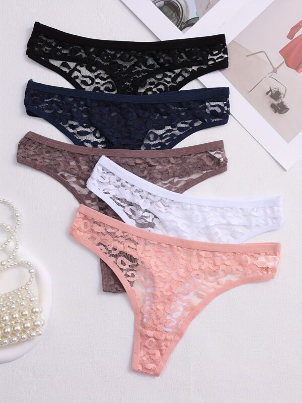 5pcs for Women, Mid-Rise, Transparent Floral Design, Sexy Lingerie, Breathable Underwear In - Image 2