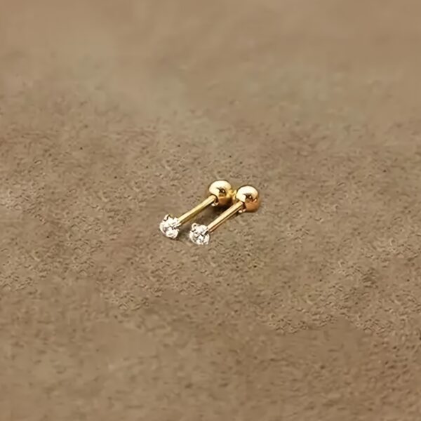 1 Pair or 3 Pairs Stainless Steel 18K Gold Plated Four-claw Twisted Ball Zirconia Earrings - Image 5