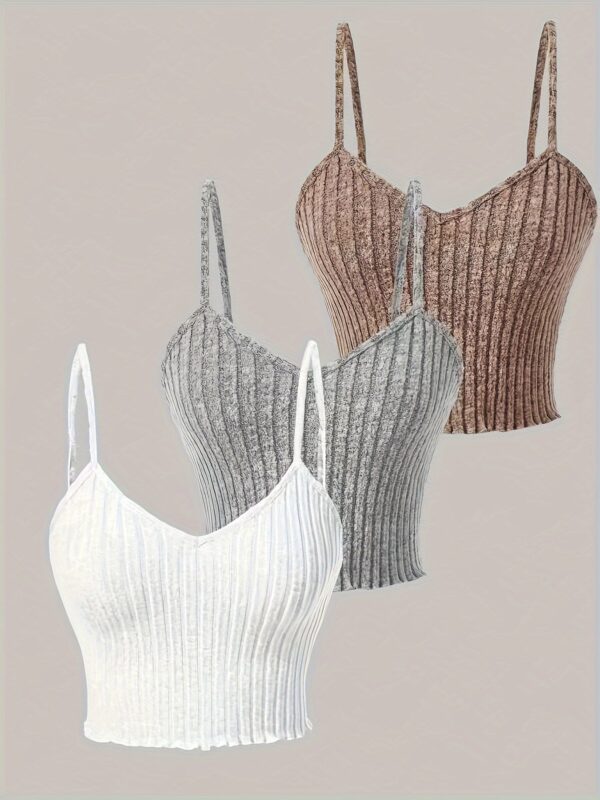 3pcs Ribbed Spaghetti Strap Tank Top, Casual Sleeveless Tank Top For Summer, Women's Clothing - Image 7