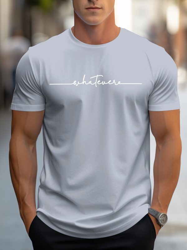 MBDMBD Men's Fashionable Summer Short Sleeve Crew Neck Sports T-shirt, Comfortable And Versatile Tops With Black Line Alphabet Whatever Print