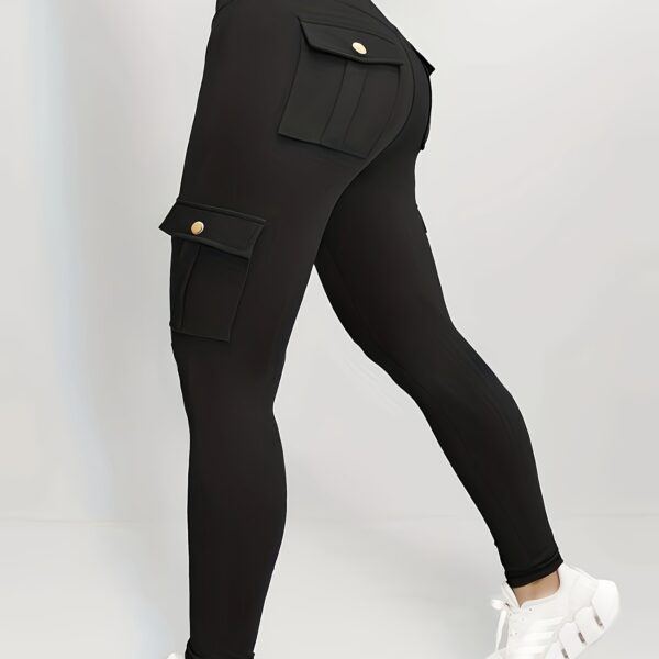 Solid Color Butt Lifting Yoga Leggings With Pockets, Running Sports Tight Pants, Women's Activewear For Fall & Winter - Image 11