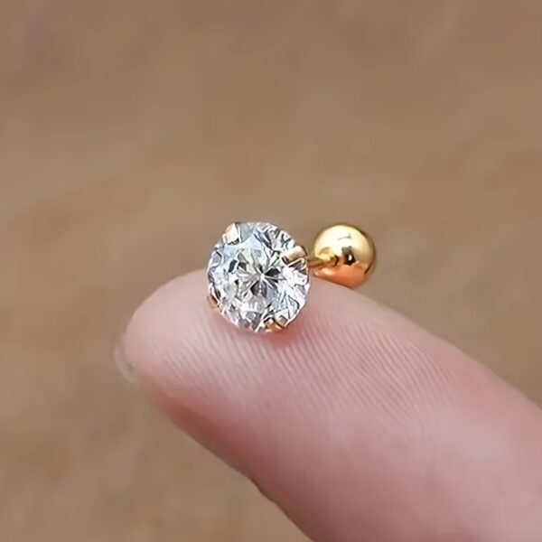 1 Pair or 3 Pairs Stainless Steel 18K Gold Plated Four-claw Twisted Ball Zirconia Earrings - Image 4