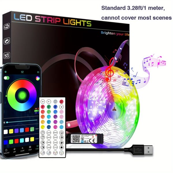 Color Changing Smart LED Strip Lights - HBOWMDJIA 3ft-100ft LED Strip with Music Sync, App Control, Remote, and USB Power - Ideal for Bedroom Ambiance & Party Decorations - Image 3