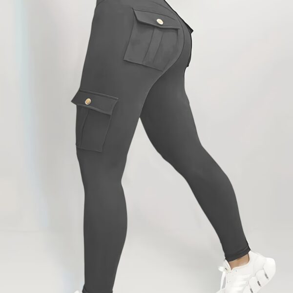 Solid Color Butt Lifting Yoga Leggings With Pockets, Running Sports Tight Pants, Women's Activewear For Fall & Winter - Image 13