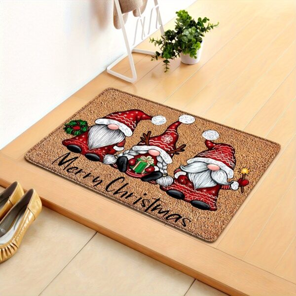 1pc Christmas Gnome Welcome Doormat, Washable Low Pile Indoor Outdoor Entrance Mat, Non-slip Rubber Backing Absorbent Bath Mat, RV Mat, Farmhouse Funny Kitchen Rugs, Suitable For Bathroom Kitchen Ect. - Image 4