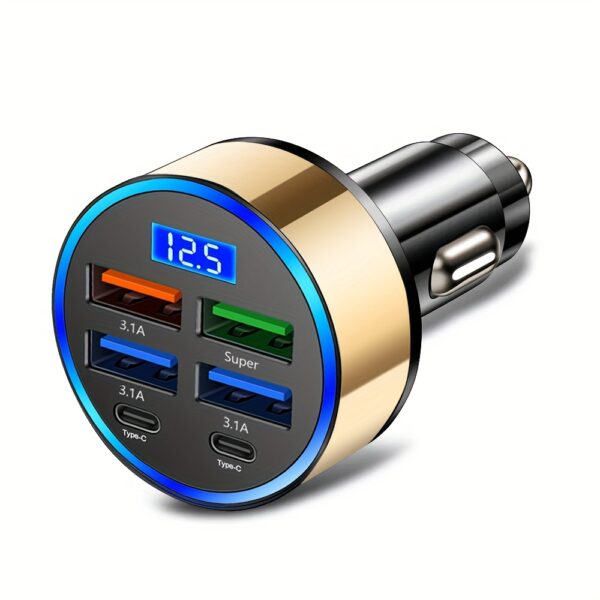 Multi-function Super Fast Charger for Car, One-to-Six Charging with Digital Display and Pressure Measurement, Mobile Phone Charging Conversion Plug, Universal for Cars and Trucks 12-24V - Image 3