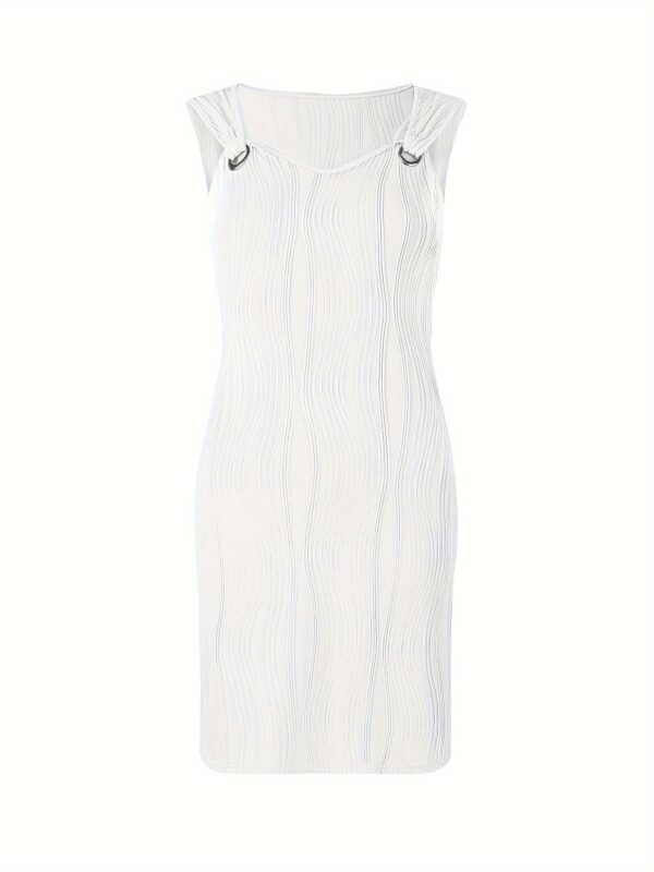 Wavy Stripe Solid Dress, Casual V Neck Sleeveless Mini Dress, Women's Clothing - Image 10