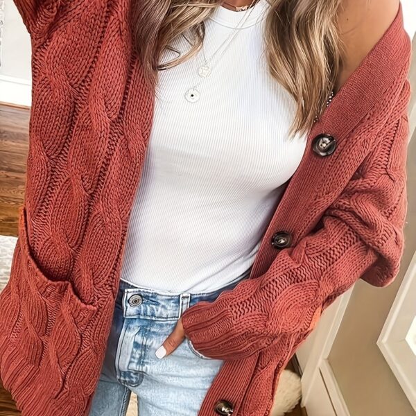 Cozy Cable Knit Cardigan - Chic Button-Up Design - Warm Long Sleeve Top for Women, Perfect for Fall & Winter - Image 22