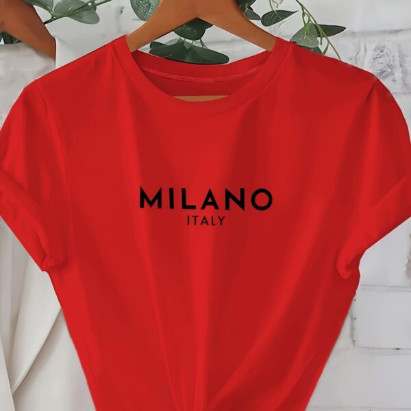 Milano Letter Print T-shirt, Casual Crew Neck Short Sleeve Top For Spring & Summer, Women's Clothing - Image 15