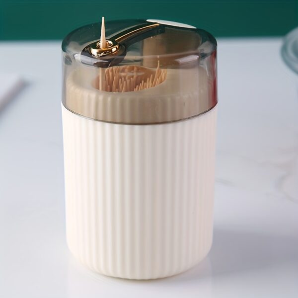 1pc, Toothpick Box, Light Luxury Creative Storage Toothpick Box, Creative Design Swab Jar, Automatic Release Press-type Plastic Toothpick Box, Dental Floss Box, Home Accessories - Image 5