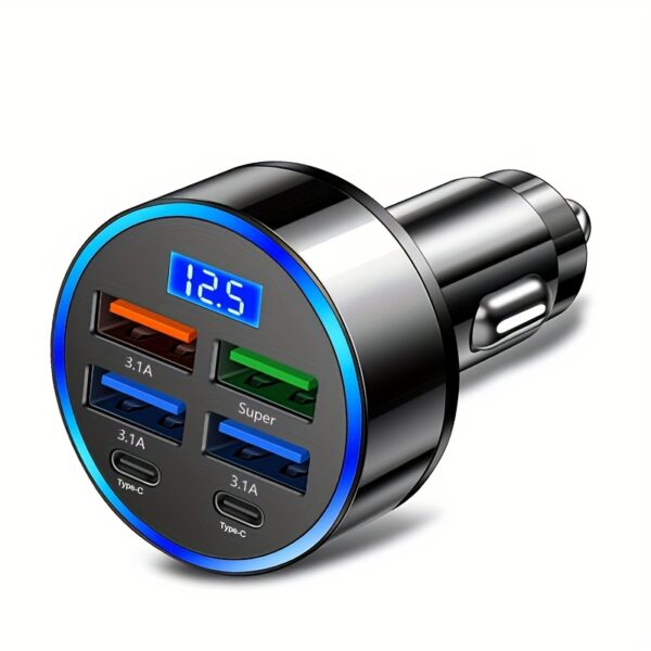 Multi-function Super Fast Charger for Car, One-to-Six Charging with Digital Display and Pressure Measurement, Mobile Phone Charging Conversion Plug, Universal for Cars and Trucks 12-24V - Image 5