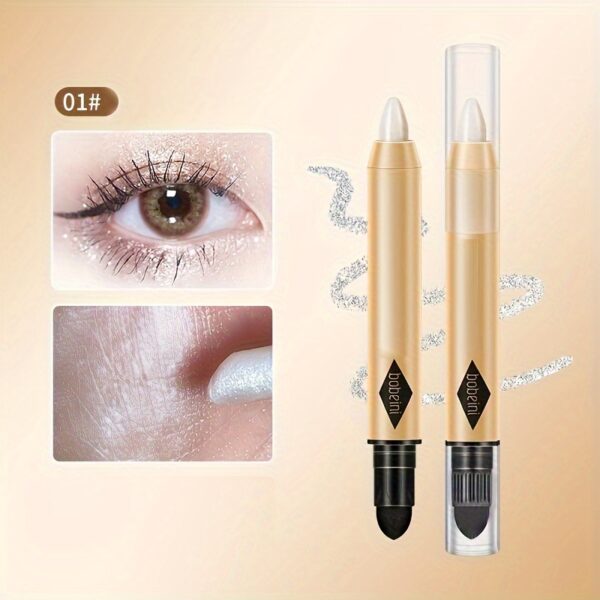 Glitter Highlighter Eyeshadow Pencil Shimmer Contouring Brightening Double-headed Eyeshadow Stick Lazy Eyeshadow Makeup Contains Plant Squalane Formula - Image 3