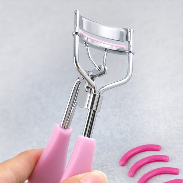1 Portable Stainless Steel Eyelash Curler with 15 Silicone Pads for Women - No Damage, Lifting, and Shaping for Big Eyes - Image 8
