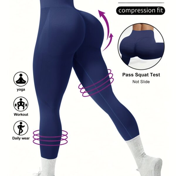 High Waist Solid Color Seamless Yoga Leggings, Women's Activewear, Wide Waistband Fitness Running Workout Sports Pants - Image 17