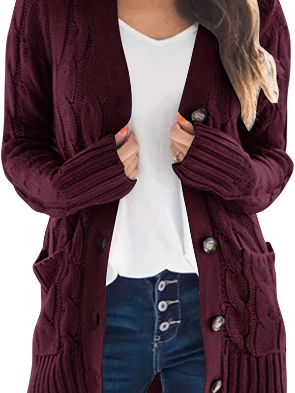 Cozy Cable Knit Cardigan - Chic Button-Up Design - Warm Long Sleeve Top for Women, Perfect for Fall & Winter - Image 7